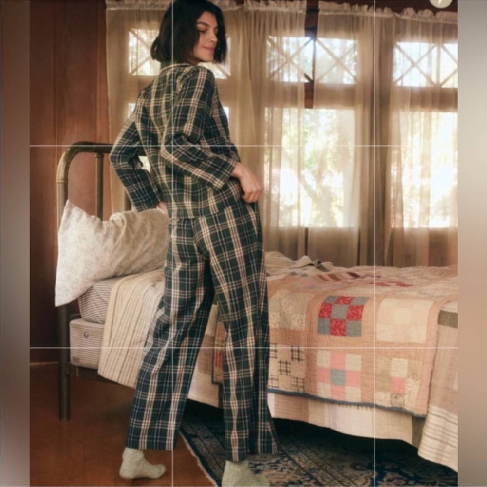 THE GREAT. “Pine Needle Plaid” Flannel Pajama Pants Small